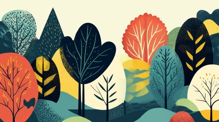 Fototapeta premium Vibrant Abstract Illustration of Stylized Trees and Nature Elements