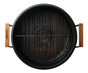 Stylish Round Grill Pan with Wooden Handles Ideal for Cooking and Barbecuing, Perfect for Chargrilling Meat, Fish, and Vegetables at Home or Outdoor Gatherings