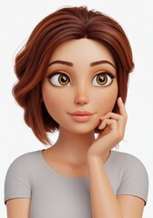 Thoughtful Young Woman with Short Brown Hair and Curious Expression