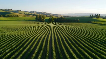 Fototapeta premium Aerial View of Serene Green Fields in Rolling Hills