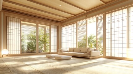 Serene Minimalist Japanese-Style Living Room Design