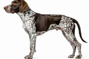 German Shorthaired Pointer Stands Alert with a Curious Gaze on a White Backdrop