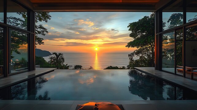 Sunset serenity luxury pool view coastal residence tranquil environment