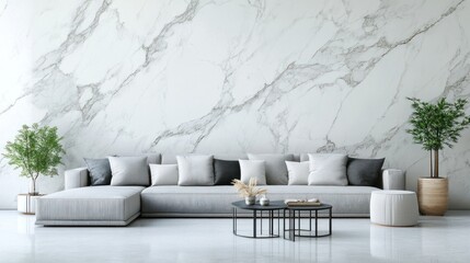 Modern Minimalist Living Room Interior Design with Marble Wall