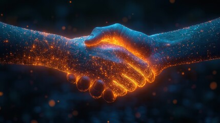 Neon Circuitry Handshake in Abstract Cyberpunk Art Style
