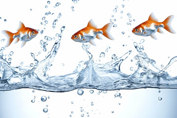 Goldfish Swim Gracefully Through Clear Water with Bubbles and Splashes Energetically and Vividly
