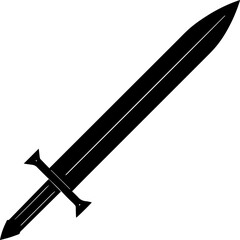 Black Silhouette of a Sword on a White Background - Vector Illustration