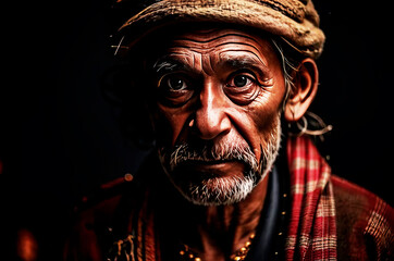 Village men in different situations at work, standing on the road, near the fire, illustrations of village life