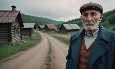 Village men in different situations at work, standing on the road, near the fire, illustrations of village life