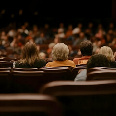 Audience Members Sit and Watch a Performance in a Darkened Theater