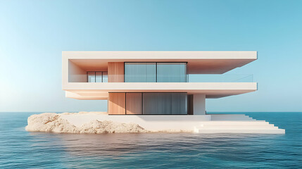 Fototapeta premium Modern Minimalist Ocean House 3D Illustration