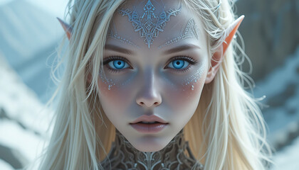 Beautiful Pleiadian, Nordic Extraterrestrial Humanoid Alien with blonde hair and blue eyes. Made by Generative AI