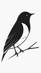 Fototapeta premium Minimalistic Black and White Vector Illustration of a Bird Perched on a Branch. Generative AI
