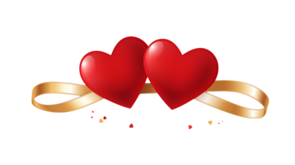 Two Red Hearts Intertwined with a Golden Ribbon: Perfect for Valentine's Day or Romantic Designs transparency background
