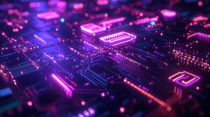 Obraz premium Neon Circuitry: A Cyberpunk Digital Landscape