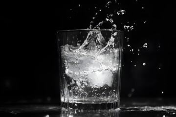 Ice Cubes Drop in Water: Glass Splashing