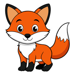 Obraz premium Cute cartoon fox vector illustration, black and white line art for children’s coloring book.