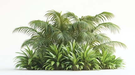 Lush tropical plants, isolated, studio, white background, design element