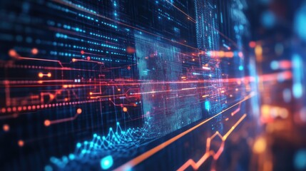 Fototapeta premium Abstract Digital Data Stream: A Futuristic Visualization of Binary Code and Network Connections
