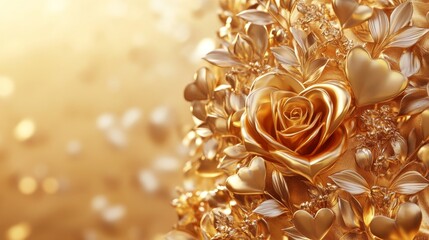 Golden Rose and Leaves Pattern for Elegant Background Design