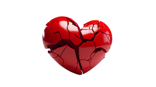 Shattered Heart: A 3D Render of a Bro transparency backgroundken Heart for Love, Loss, and Pain Concepts