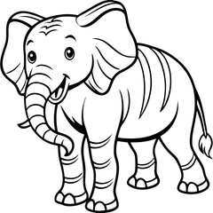 Fototapeta premium Playful elephant line art vector illustration, black and white, coloring book.