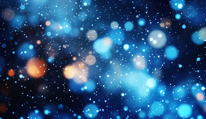 Fototapeta premium Bright blue and orange bokeh lights create dreamy, abstract background filled with soft, glowing orbs. This enchanting scene evokes sense of wonder and tranquility