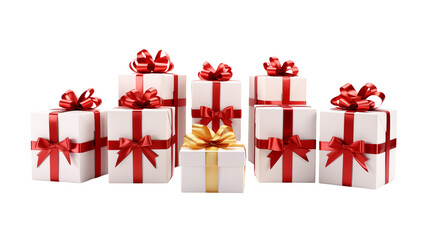 A Collection of Beautifully Wrapped Gifts with Red and Gold Ribbons for Christmas or Birthday Celebration transparency background