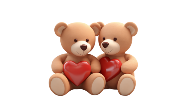 Adorable Couple of Teddy Bears Holding Hearts: Perfect for Valentine's Day Cards and Romantic Designs transparency background