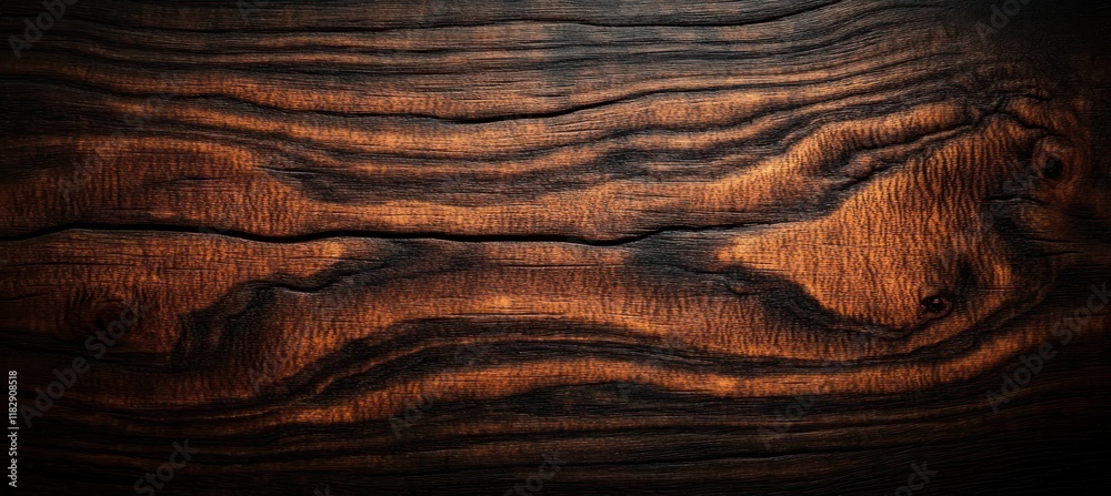 Poster Rich Dark Walnut Wood Texture Close Up with Intricate Grain Patterns and Warm Ambient Lighting