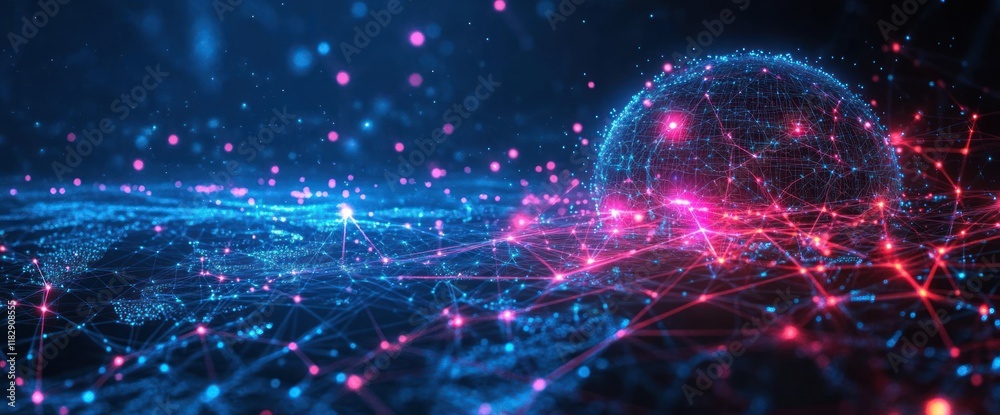 Aufkleber futuristic cybernetic city map with wireless network connection illuminated by neon lights