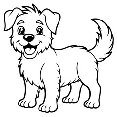Obraz premium Happy cartoon dog vector illustration, black and white line art for kids.