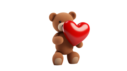 Adorable Teddy Bear Holding a Heart Perfect for Valentine's Day Cards and Romantic Projects transparency background