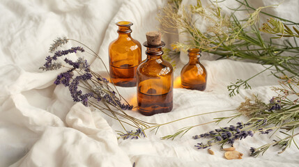 Amber Glass Bottles for Organic Skincare – Rustic and Elegant Aesthetic