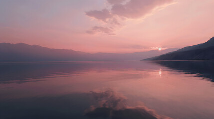 Fototapeta premium Dreamy Sunset Over a Calm Mountain Lake