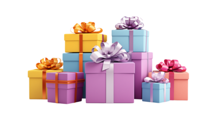 A Colorful Stack of Presents Perfect for Holiday and Festive Designs transparency background