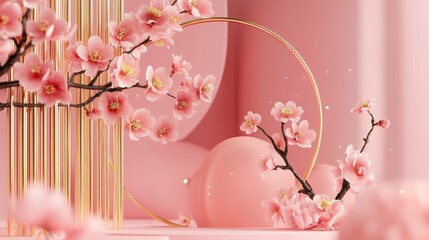 Delicate Pink Blossom Arrangement with Soft Pink Background Decor