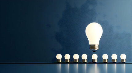 3D Render of a Bright Light Bulb Rising Above Others, Symbolizing Innovation