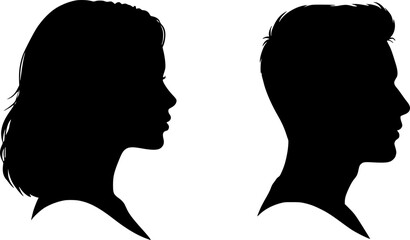 vector set, Vector illustration of silhouette man and woman portrait in profile. Male and female head on a white background side view.
