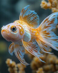 Obraz premium Beautiful White and Gold Goldfish in Aquarium