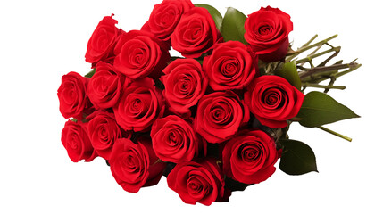 Obraz premium A stunning bouquet of red roses, perfect for Valentine's Day, anniversaries, or any romantic occasion. High-resolution image ideal for greeting cards, websites, or social media. transparency backgrou