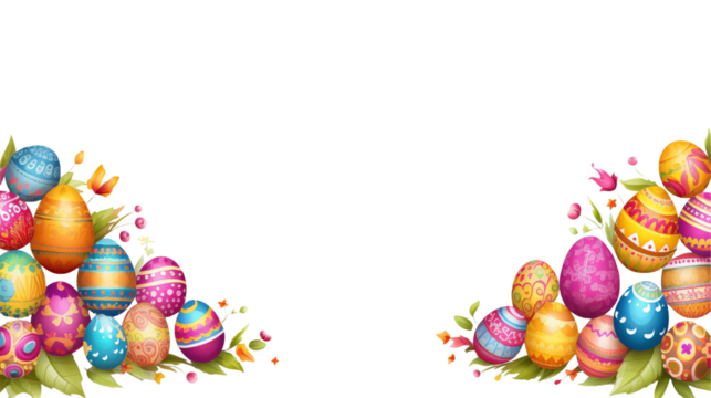 Colorful Easter Eggs Festive Border Design for Spring Holiday Cards and Greetings transparency background