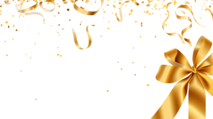 Elegant Golden Bow and Confetti Background for Festive Designs and Celebrations transparency background