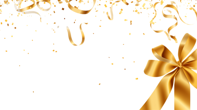Elegant Golden Bow and Confetti Background for Festive Designs and Celebrations transparency background
