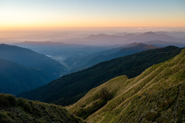 Naklejka premium Nepal, View of the valley from top of Mardi Himal in the Annapurna Range.