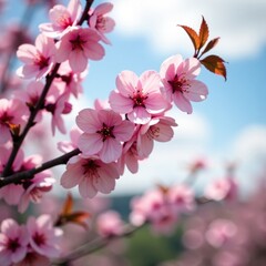 Obraz premium Fragrant pink cherry blossom on a tree branch, nature, blossoms, flowers in bloom