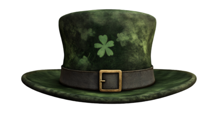 Green Leprechaun hat isolated on transparent background, St. Patrick's Day event celebration