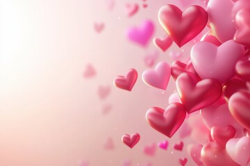 Whimsical hearts dance through a soft pink sky, creating a romantic atmosphere filled with love and joy, perfect for celebrating Valentine's Day.