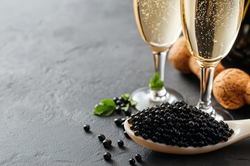 Caviar served with champagne in an elegant setting during a festive gathering