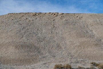 Lacustrine deposits are sedimentary rock formations which formed in the bottom of ancient lakes. Shoshone, Inyo County, California. Lake Tecopa is a former lake. Tecopa Lake Beds. 	Mojave Desert.
